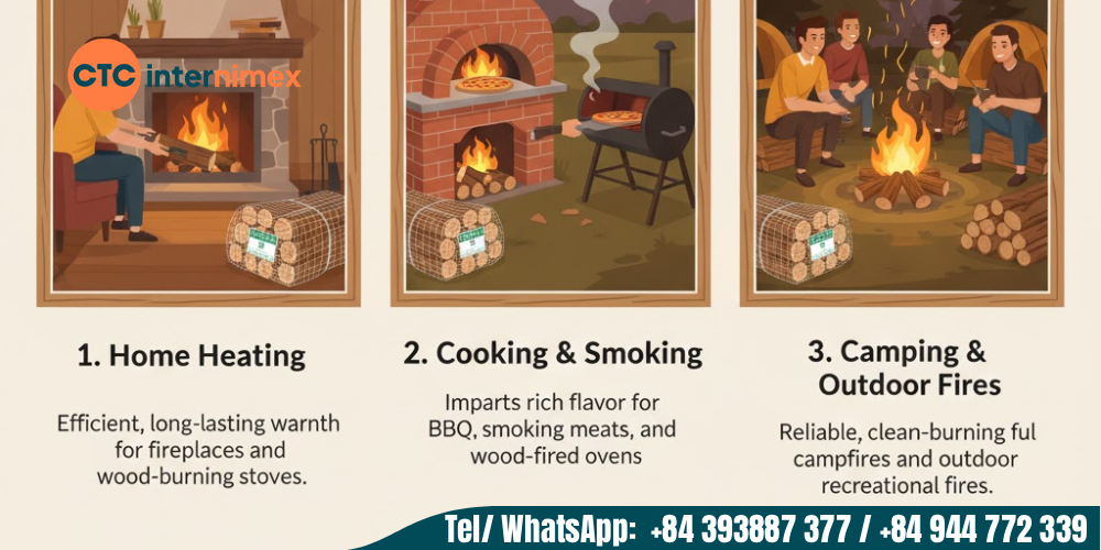 Oak firewood is often used for heating purposes.