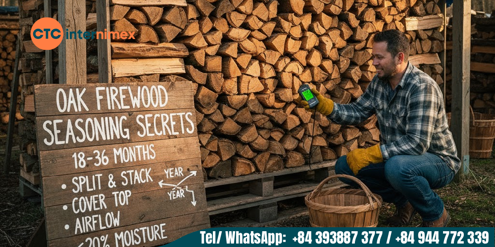 Unseasoned oak firewood (un-dried wood) has high moisture content and will burn poorly, producing excessive smoke.