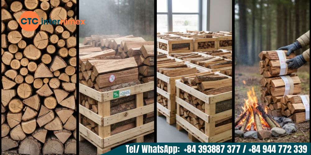 Vietnam exports a variety of split firewood: Acacia, eucalyptus, mangrove,..