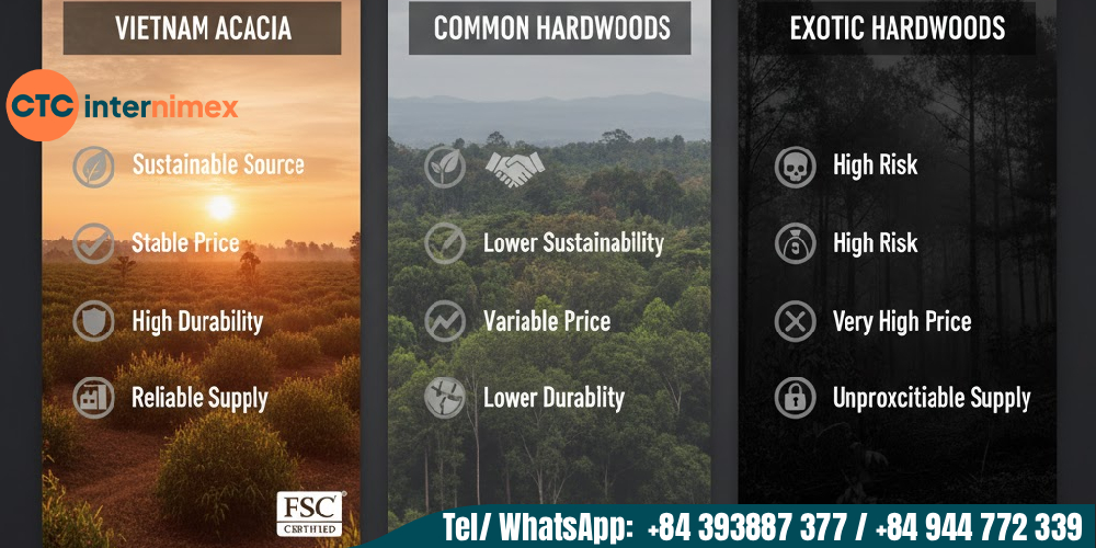 Vietnam's source of acacia wood purchases is dominant compared to other countries.